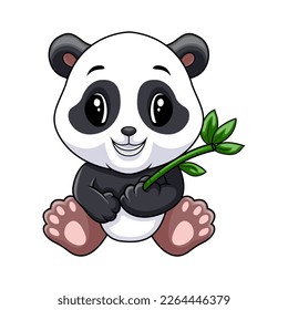 Cartoon baby panda with green bamboo