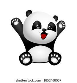 cartoon baby panda sit hands up looking to the side