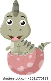 Cartoon baby parasaurolophus hatching from egg