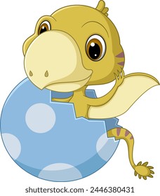 Cartoon baby peteinosaurus hatching from egg of illustration