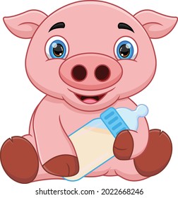 cartoon baby pig posing sitting on white background