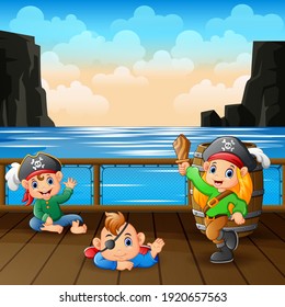 Cartoon baby pirates on a deck