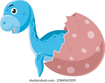 Cartoon baby plesiosaurus hatching from egg