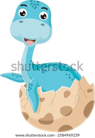 Cartoon baby plesiosaurus hatching from egg