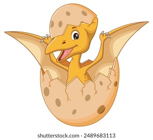 Cartoon Baby Pterodactyl Hatching From Egg. Animal Nature Icon Concept Isolated Premium Vector. Vector Illustration