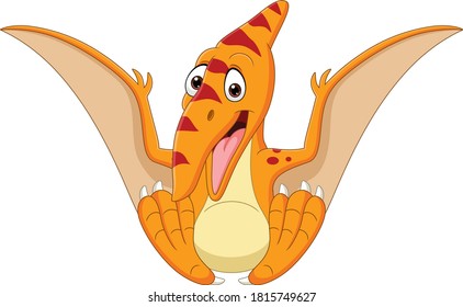 Cartoon baby pterosaurus sitting isolated on white background