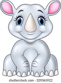 Cartoon baby rhino sitting isolated on white background