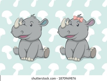 cartoon baby rhinoceros boy and girl