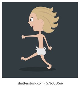 Cartoon baby running, vector
