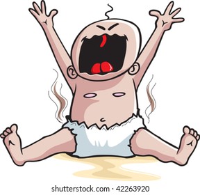 A cartoon baby screaming his face off. Vector file.
