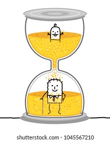 Cartoon Baby And Senior In A Big Hourglass