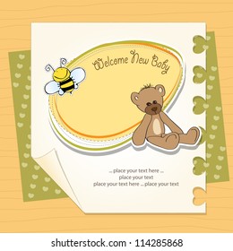 cartoon baby shower card with teddy bear