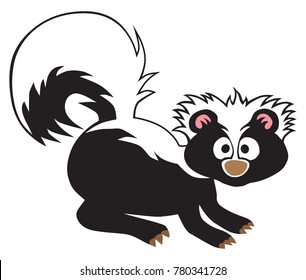 A cartoon baby skunk has been startled into alertness