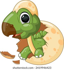 Cartoon baby stegosaurus dinosaur hatching from egg of illustration