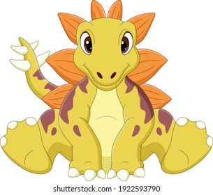 Cartoon Baby Stegosaurus Dinosaur Sitting