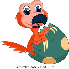 Cartoon baby therizinosaurus hatching from egg of illustration