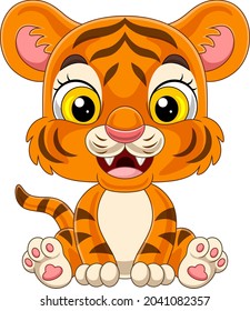 Cartoon baby tiger sitting isolated on white background