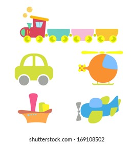 cartoon baby transport, set, isolated on white.