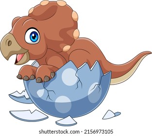 Cartoon baby triceratops hatching from egg