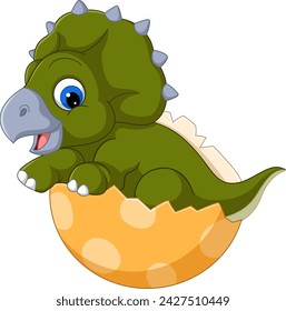 Cartoon baby triceratops hatching from egg of illustration