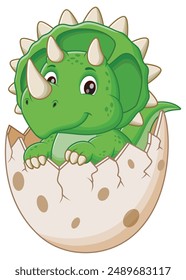 Cartoon Baby Triceratops Hatching From Egg. Animal Nature Icon Concept Isolated Premium Vector. Vector Illustration