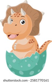 Cartoon baby triceratops hatching from egg