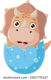 Cartoon baby triceratops hatching from egg