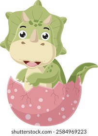 Cartoon baby triceratops hatching from egg