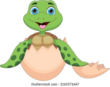 Cartoon baby turtle hatching from egg