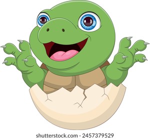 cartoon baby turtle hatching from egg