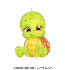 Cartoon baby turtle vector illustration. Cute animal, white background.