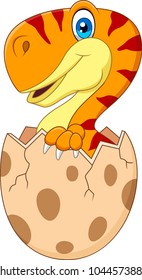 Cartoon baby tyrannosaurus hatching from egg