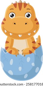 Cartoon baby tyrannosaurus hatching from egg