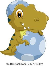 Cartoon baby tyranosaurus hatching from egg of illustration