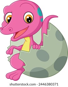 Cartoon baby veliciraptor hatching from egg of illustration