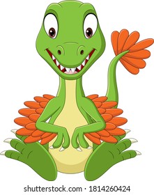 Cartoon Baby Velociraptor Dinosaurier sitzend