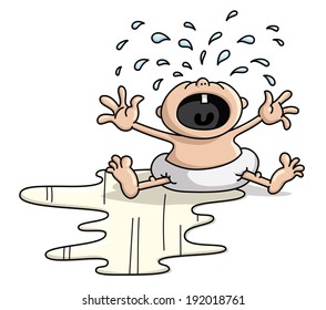 Cartoon baby is wet and crying loudly 