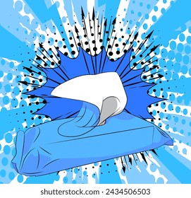 Cartoon Baby Wipe, comic book Wet Wipe. Retro vector comics pop art design.