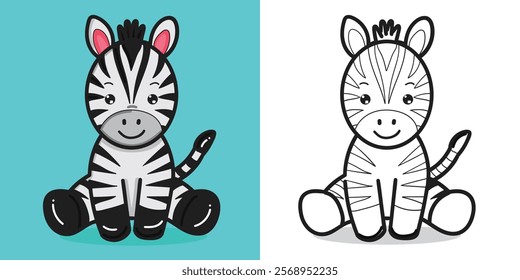 A cartoon baby zebra doll illustration for coloring book element or design element