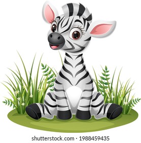 Cartoon Baby Zebra sitzend im Gras