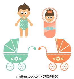 cartoon babys with buggy set