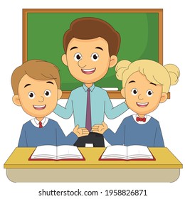 Caricatura De vuelta a la formación del profesor escolar