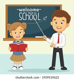 Cartoon Back to school teacher background