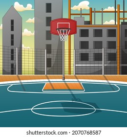 Cartoon background of basketball court in city