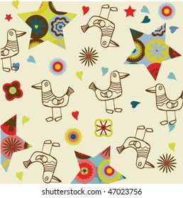 Cartoon background with birds