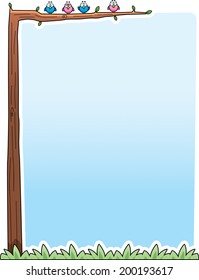 A cartoon background of birds in a tree.