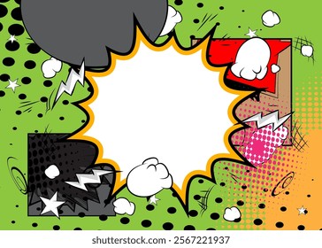 Cartoon background with blank speech bubble, comic book backdrop. Retro vector comics pop art design.