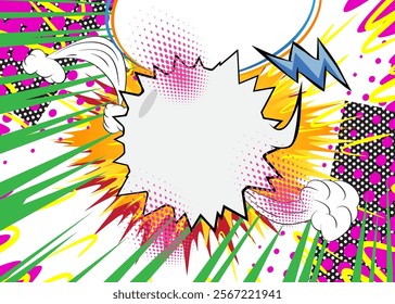 Cartoon background with blank speech bubble, comic book backdrop. Retro vector comics pop art design.