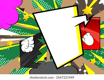 Cartoon background with blank speech bubble, comic book backdrop. Retro vector comics pop art design.