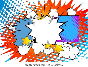 Cartoon background with blank speech bubble, comic book backdrop. Retro vector comics pop art design.